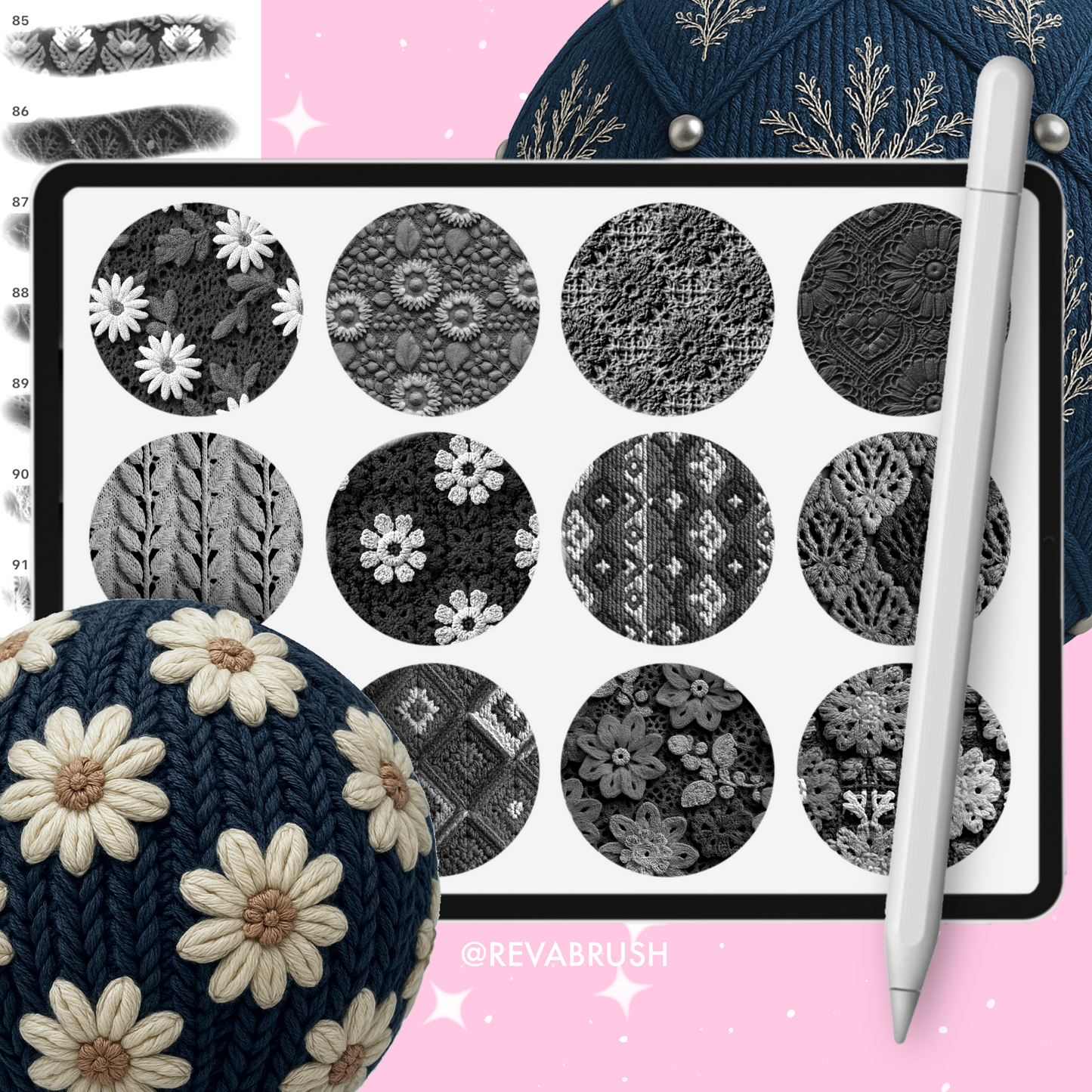 105 Crochet & Knitting Texture Brushes – Procreate, Photoshop