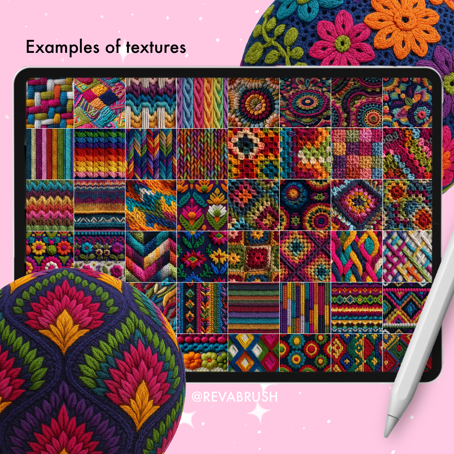 105 Crochet & Knitting Texture Brushes – Procreate, Photoshop