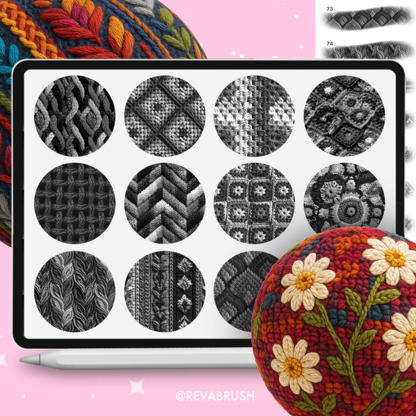 105 Crochet & Knitting Texture Brushes – Procreate, Photoshop