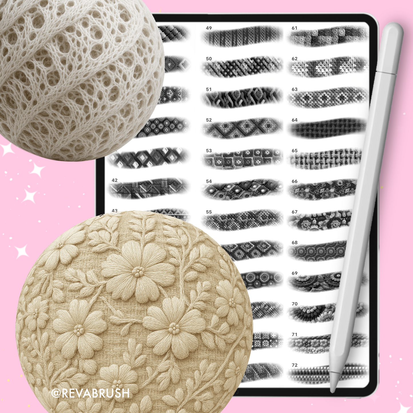 105 Crochet & Knitting Texture Brushes – Procreate, Photoshop