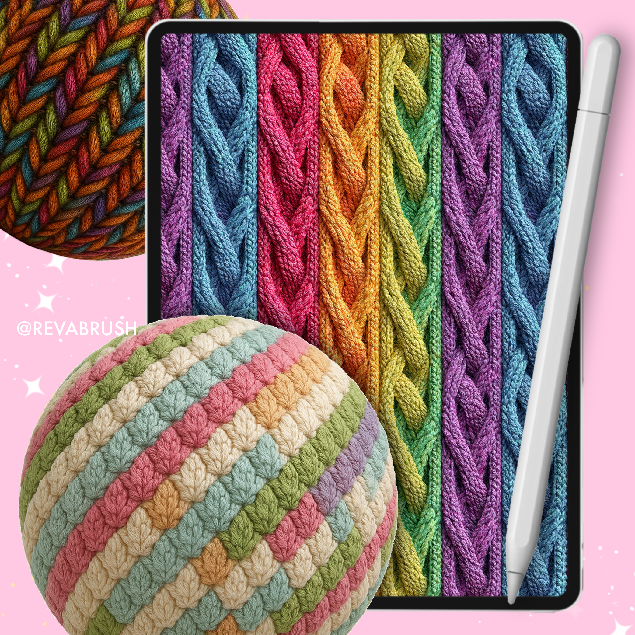 105 Crochet & Knitting Texture Brushes – Procreate, Photoshop