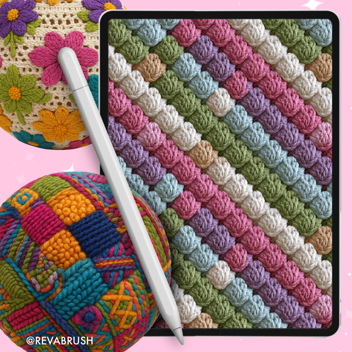 105 Crochet & Knitting Texture Brushes – Procreate, Photoshop