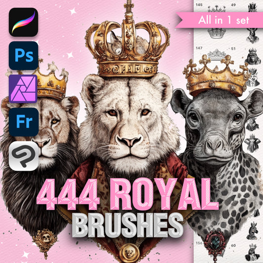 444 Animal Tattoo Brushes for Procreate & Photoshop – Crowned Beasts & Male Ink Set