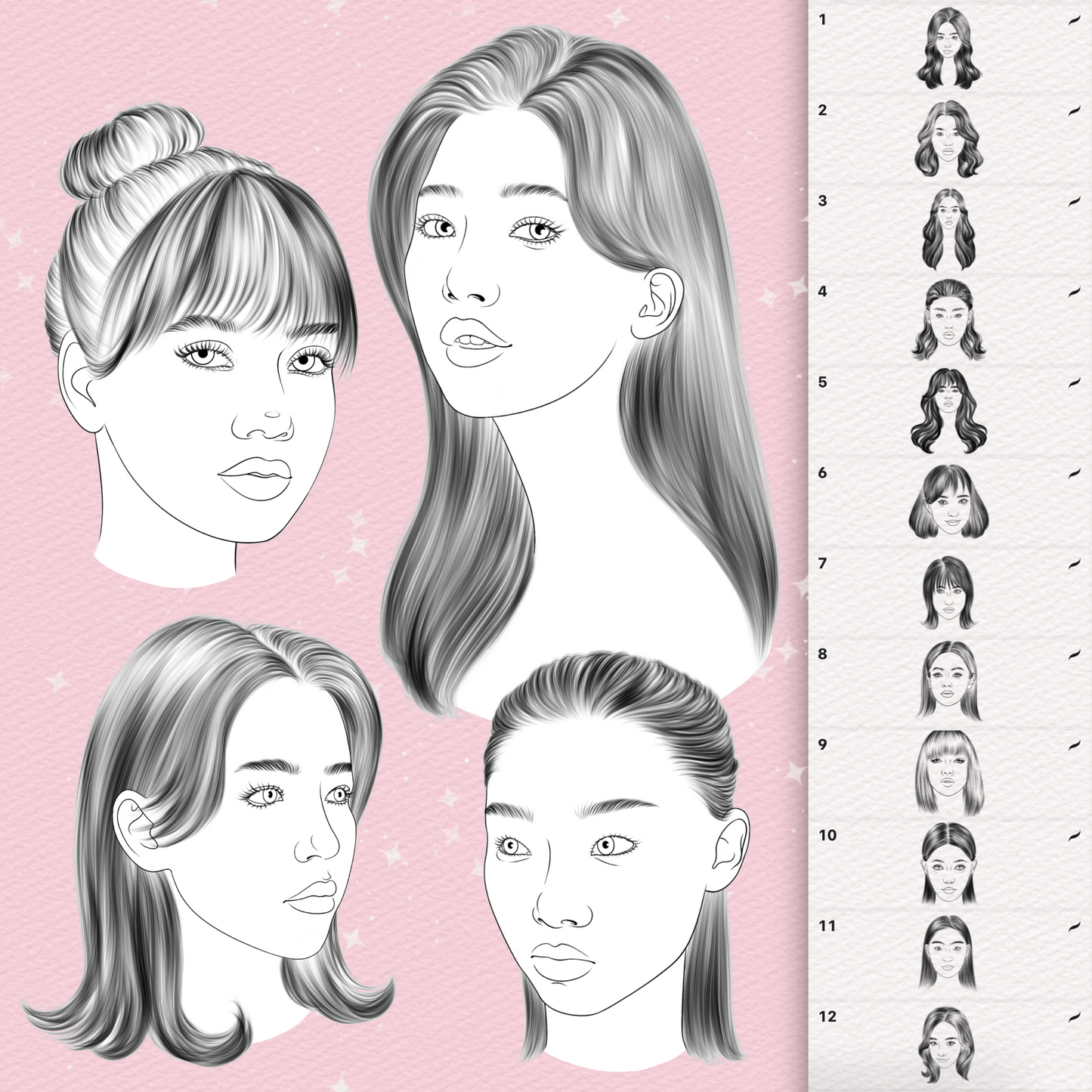 Female Face & Makeup Brushes for Procreate & Photoshop – Portrait & Beauty Set