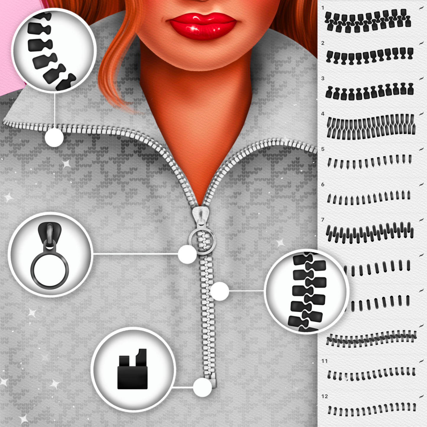 Zipper Brush Set for Procreate – Fashion & Clothes Details for iPad