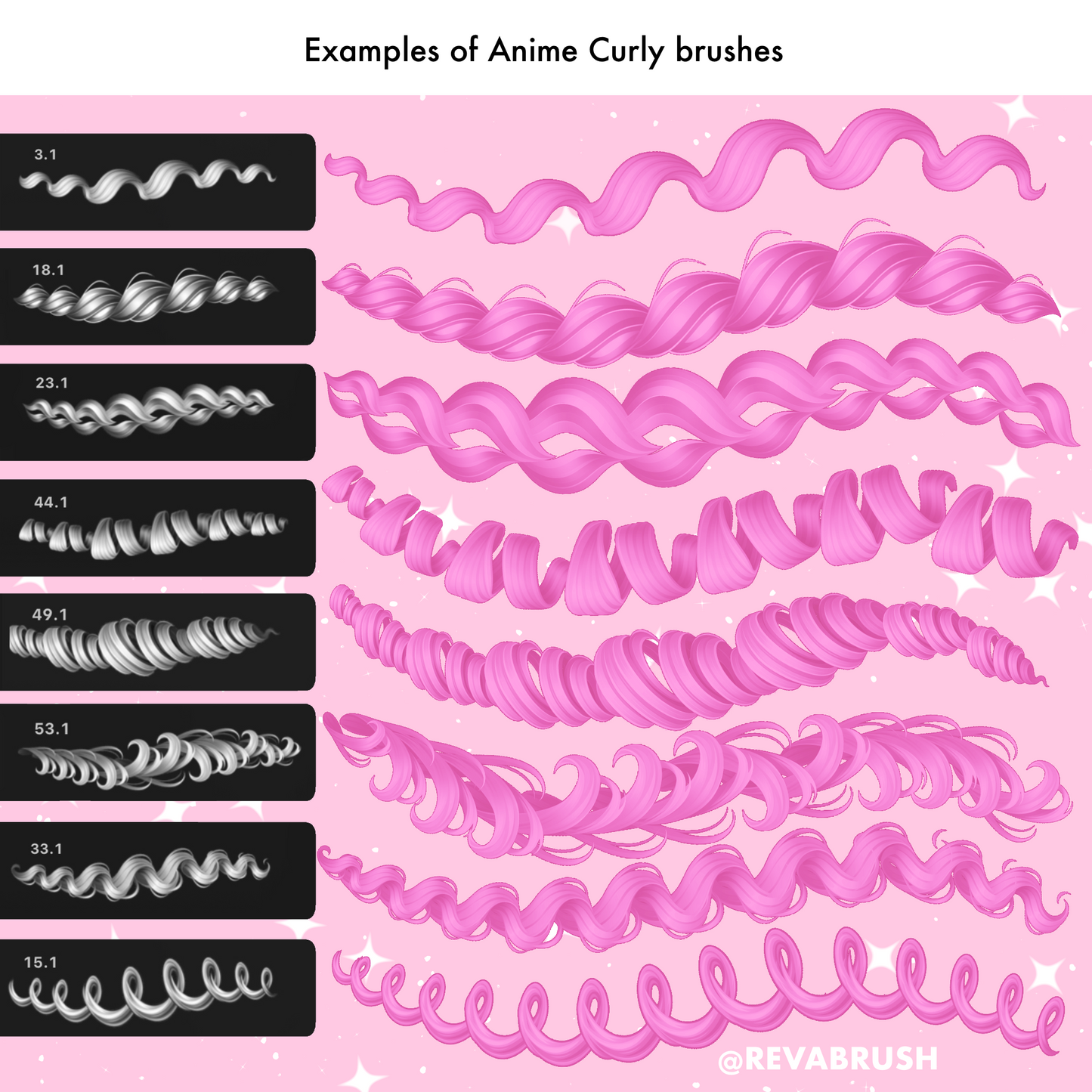 150 Anime Hair Brushes for Procreate – Curly, Outline & Braid Stamps