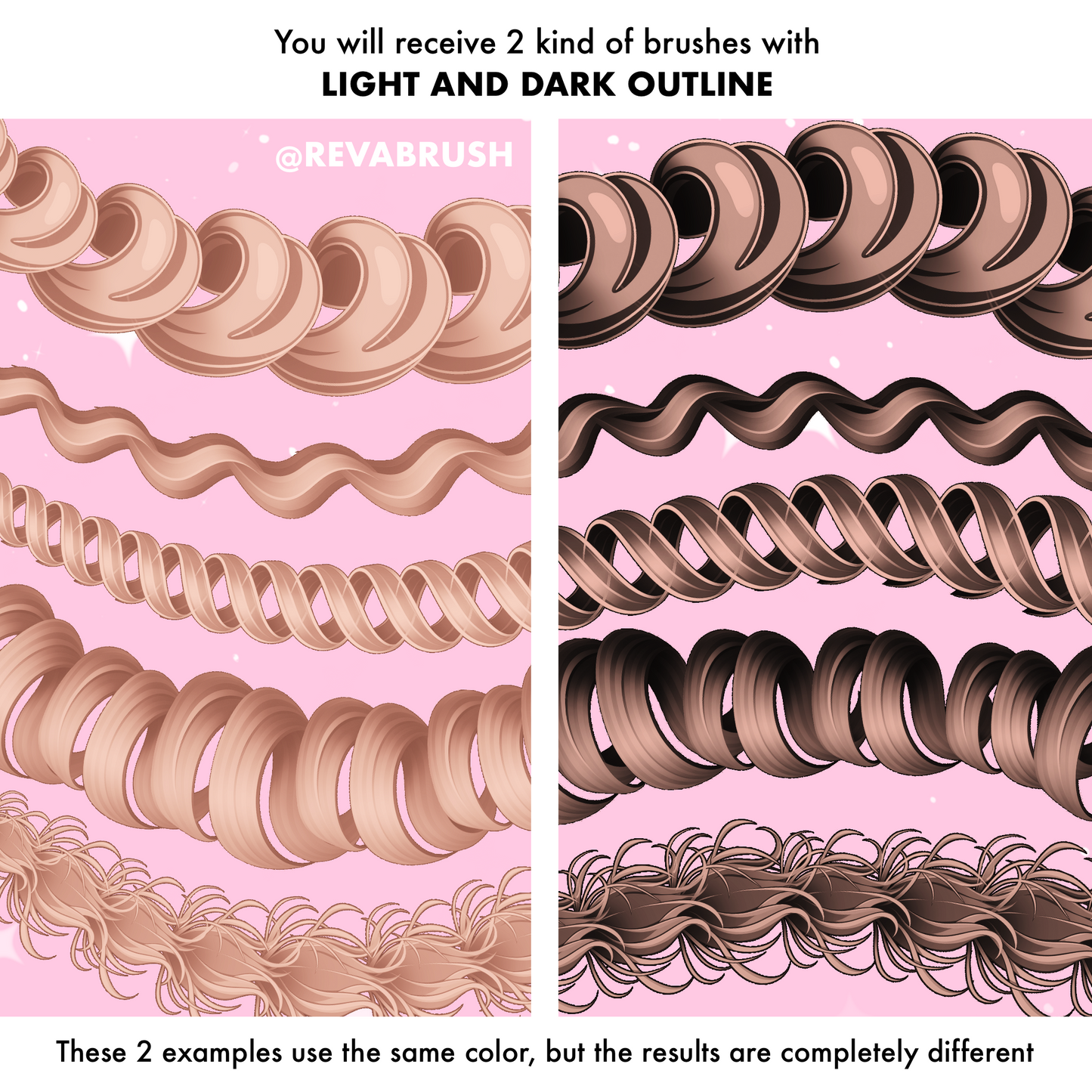 150 Anime Hair Brushes for Procreate – Curly, Outline & Braid Stamps