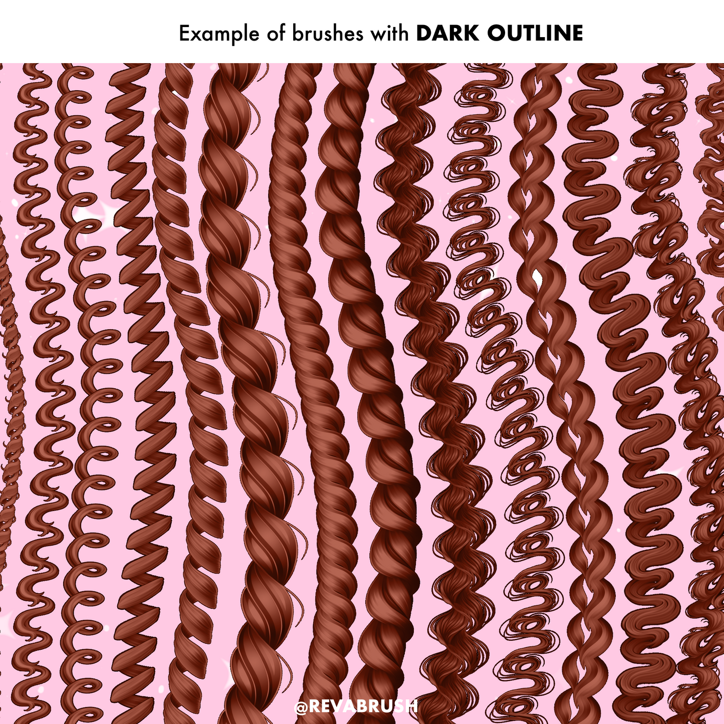 150 Anime Hair Brushes for Procreate – Curly, Outline & Braid Stamps