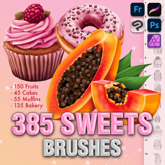 Procreate Sweets 브러시 – 포토샵 베이커리 &amp; 케이크 브러시 | 클립 스튜디오 캔디 &amp; 과일 세트