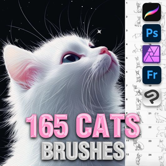 Procreate용 고양이 브러시 - Photoshop 및 Clip Studio용 푹신하고 스핑크스 같은 귀여운 동물 스탬프