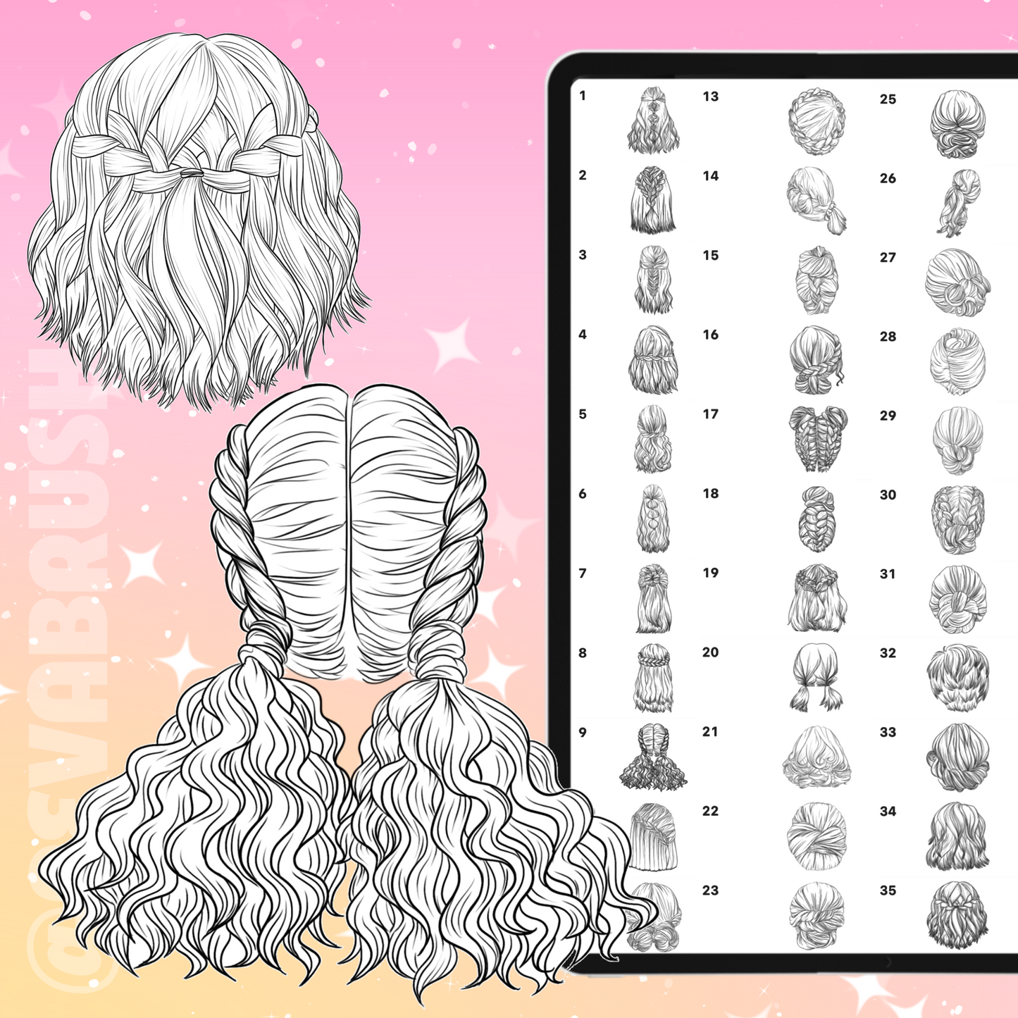 Procreate 애니메이션 헤어 브러시 – 포토샵 및 클립 스튜디오 만화 헤어스타일 및 치비 브러시
