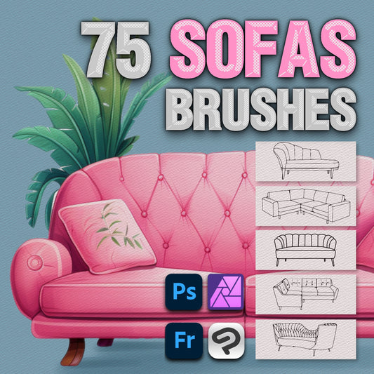 Procreate Interior Brushes – Photoshop Sofa & Chair Stamp Set for Cozy Room Design