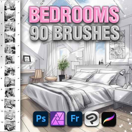 Procreate Bedroom Brushes & Photoshop Interior Stamps – Beds, Furniture & More