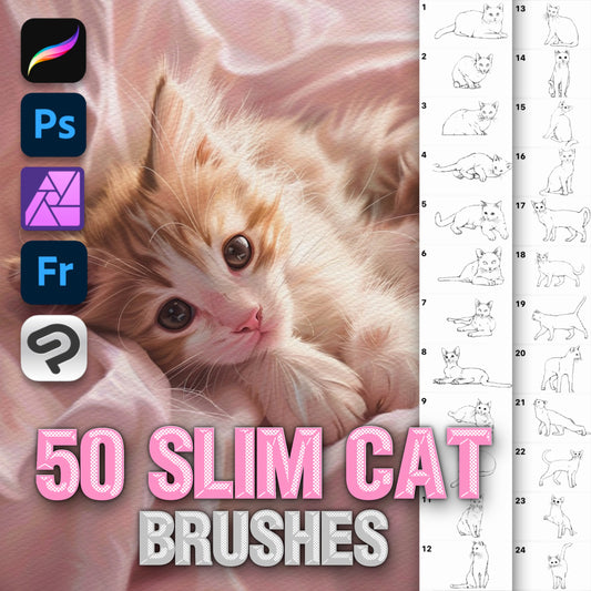 50 Cat & Pet Portrait Brushes for Procreate & Photoshop – Cute Animal Set
