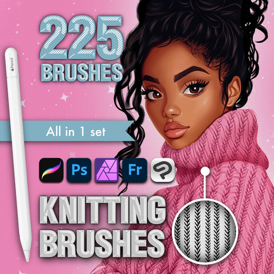 228 Knitted texture brushes for Procreate & Photoshop – cover by Revabrush