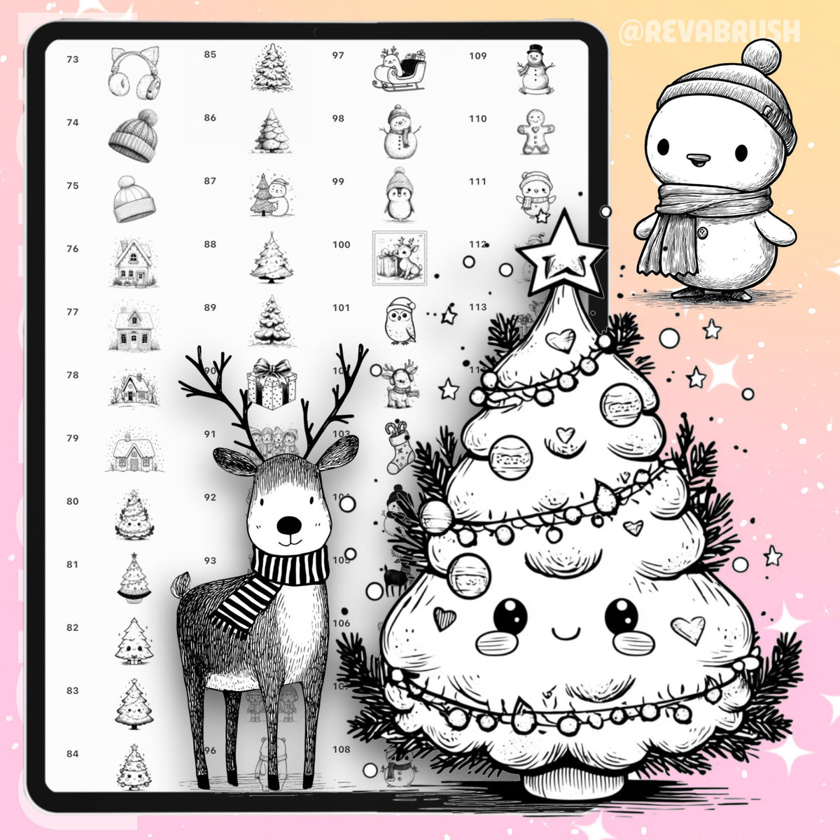 Christmas stamps with winter, snow and New Year elements for Procreate & Photoshop – preview 7