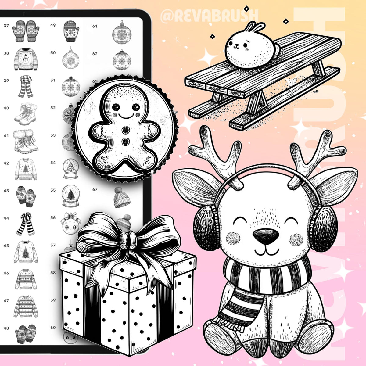 Christmas stamps with winter, snow and New Year elements for Procreate & Photoshop – preview 3