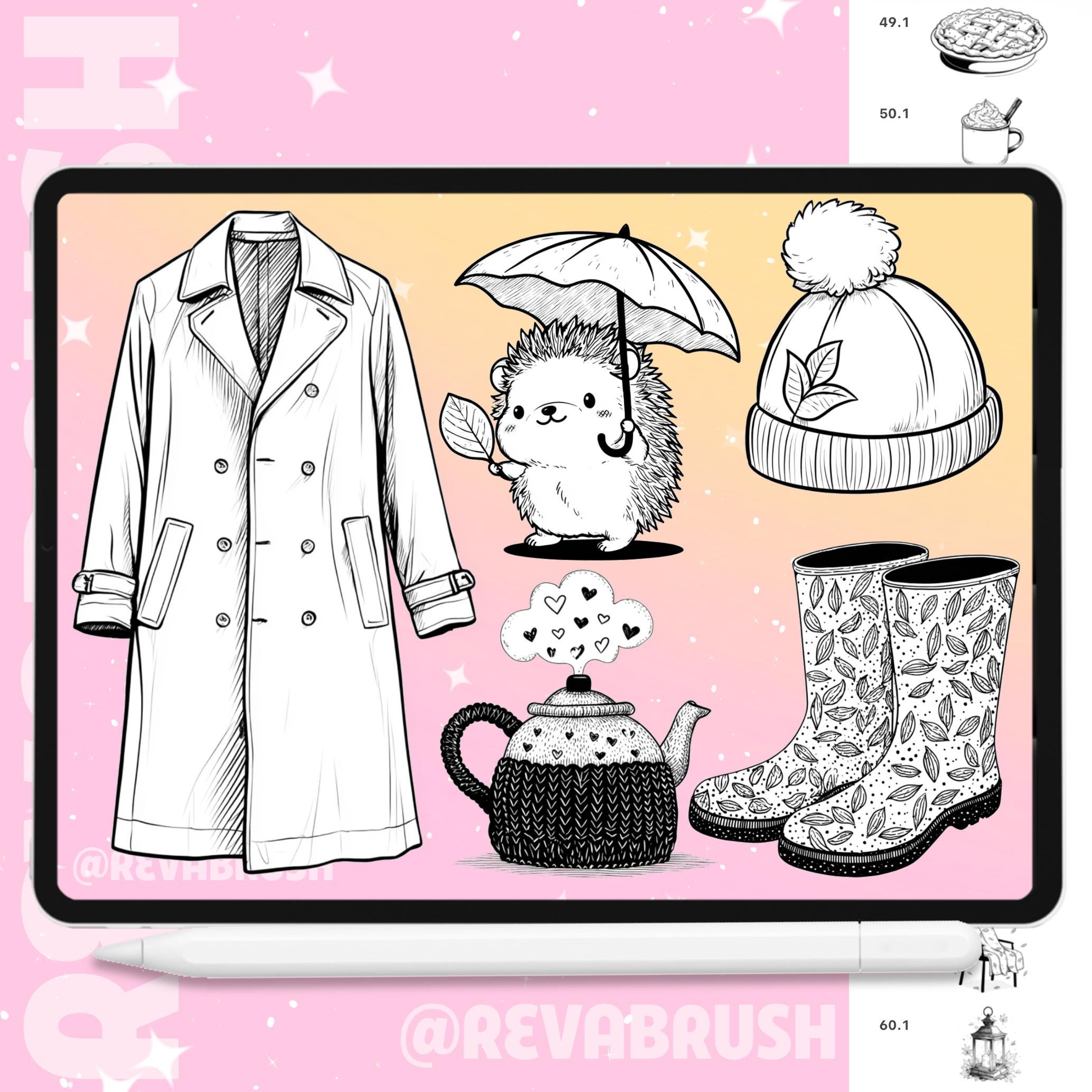Autumn stamps with pumpkins, fall leaves, sweaters and Halloween elements for Procreate & Photoshop – preview 8