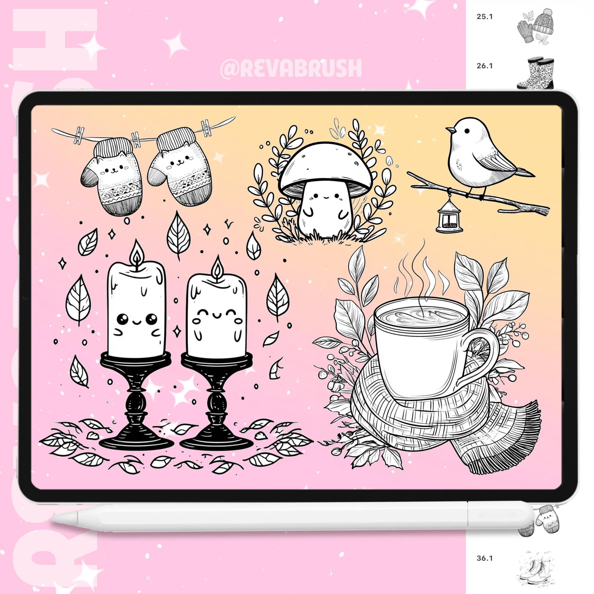 Autumn stamps with pumpkins, fall leaves, sweaters and Halloween elements for Procreate & Photoshop – preview 6