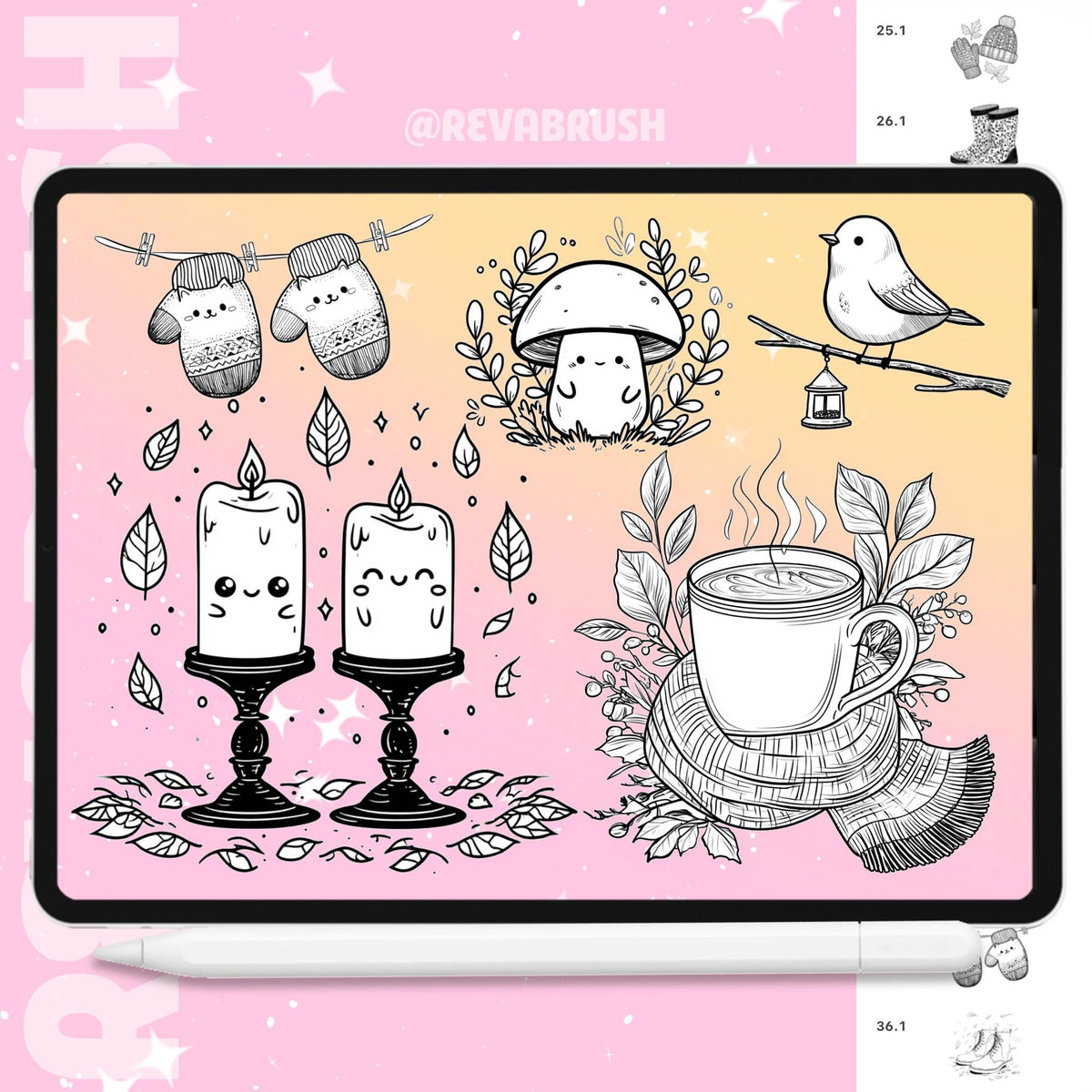 Autumn stamps with pumpkins, fall leaves, sweaters and Halloween elements for Procreate & Photoshop – preview 6