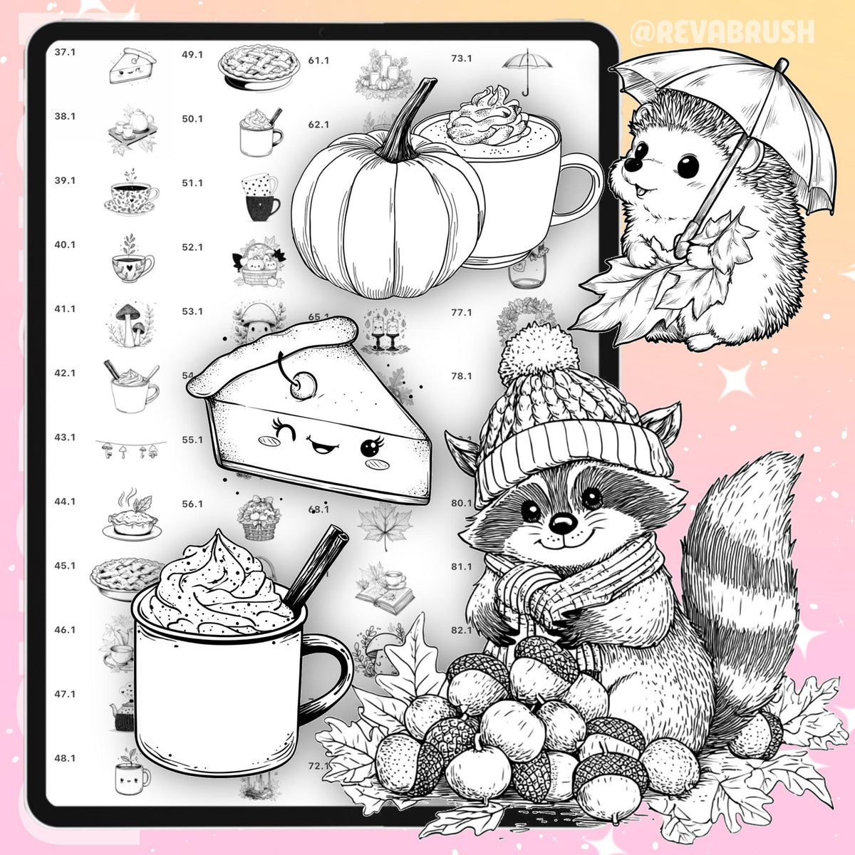 Autumn stamps with pumpkins, fall leaves, sweaters and Halloween elements for Procreate & Photoshop – preview 9