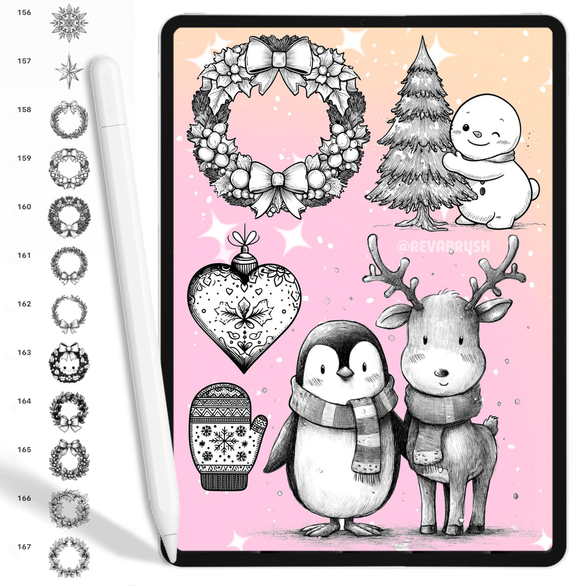 Christmas stamps with winter, snow and New Year elements for Procreate & Photoshop – preview 6