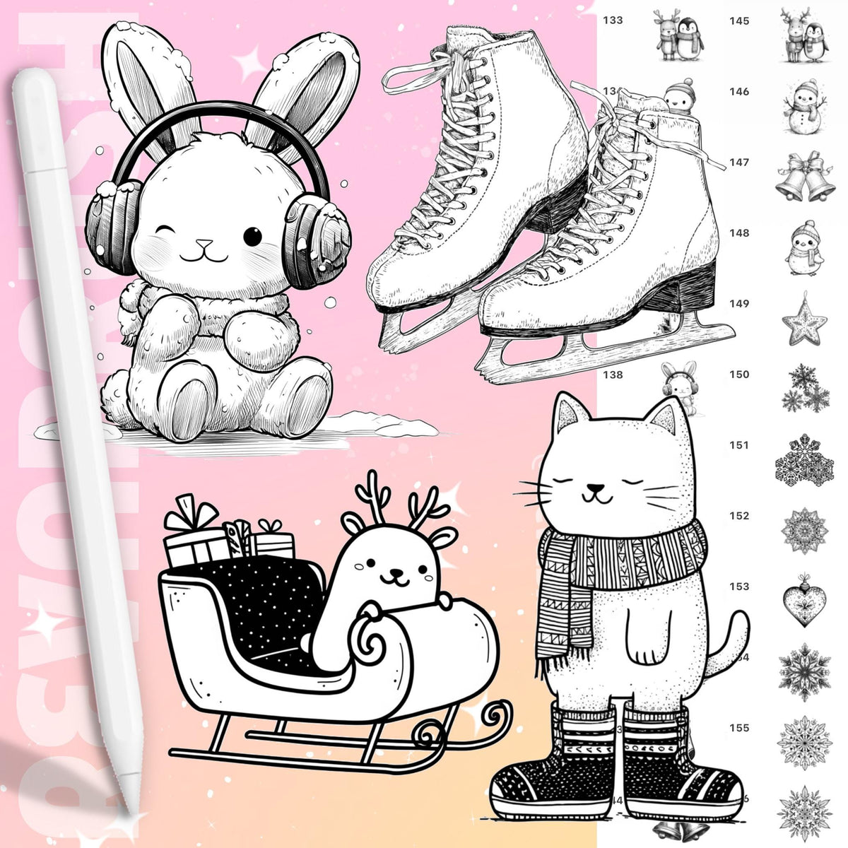 Christmas stamps with winter, snow and New Year elements for Procreate & Photoshop – preview 4
