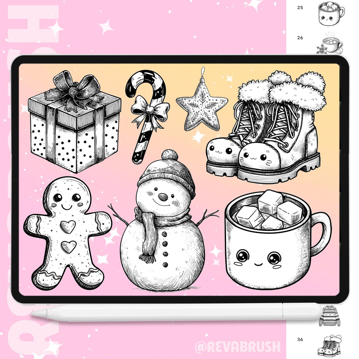Christmas stamps with winter, snow and New Year elements for Procreate & Photoshop – preview 2