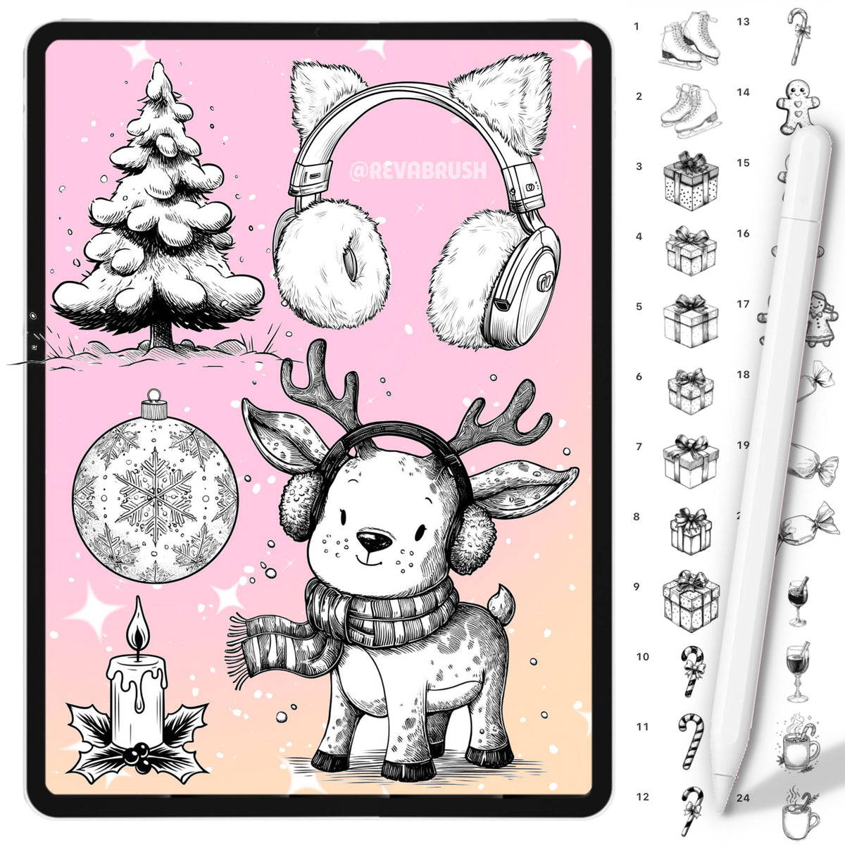 Christmas stamps with winter, snow and New Year elements for Procreate & Photoshop – preview 5