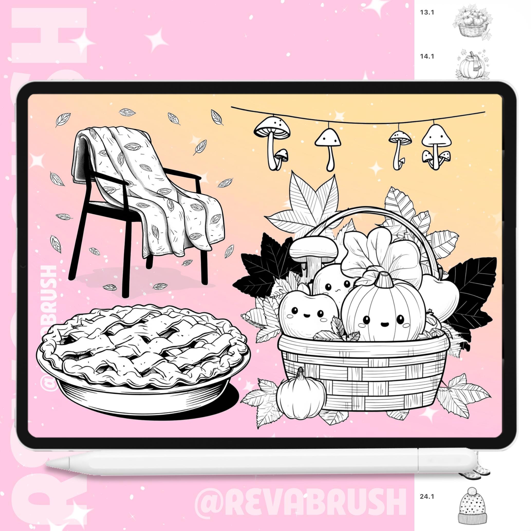 Autumn stamps with pumpkins, fall leaves, sweaters and Halloween elements for Procreate & Photoshop – preview 2