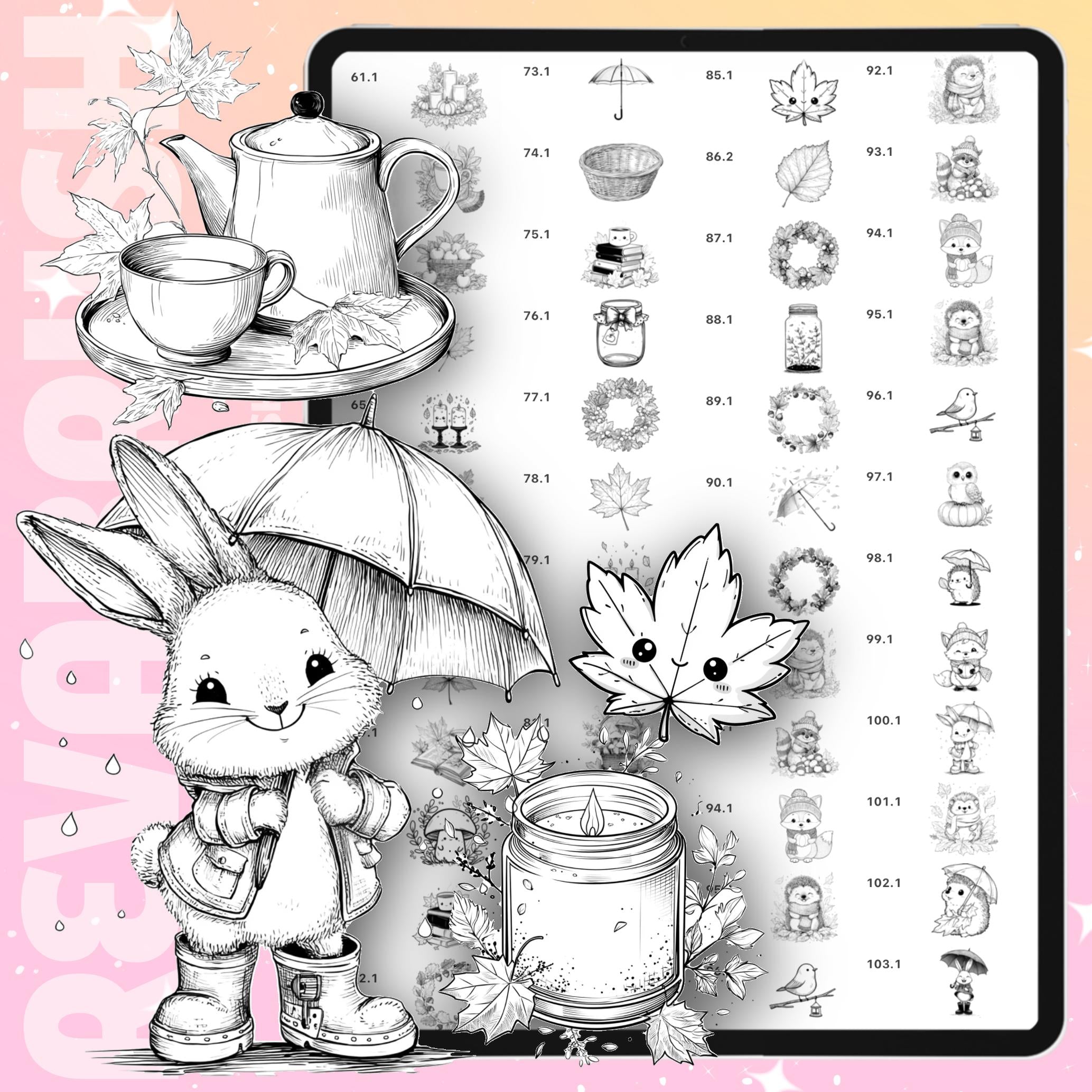 Autumn stamps with pumpkins, fall leaves, sweaters and Halloween elements for Procreate & Photoshop – preview 7