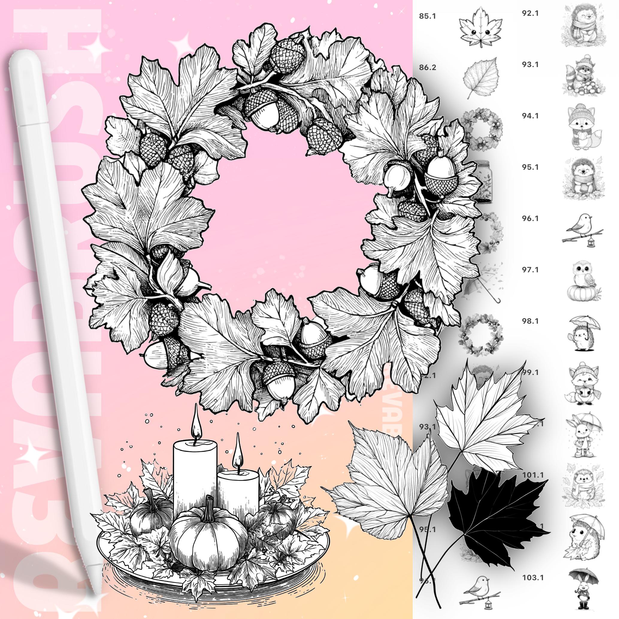 Autumn stamps with pumpkins, fall leaves, sweaters and Halloween elements for Procreate & Photoshop – preview 11