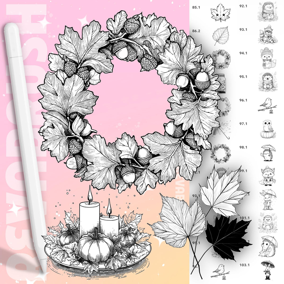 Autumn stamps with pumpkins, fall leaves, sweaters and Halloween elements for Procreate & Photoshop – preview 11