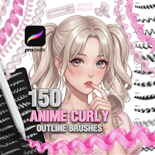 150 Anime hair brushes for Procreate & Photoshop – cover by Revabrush