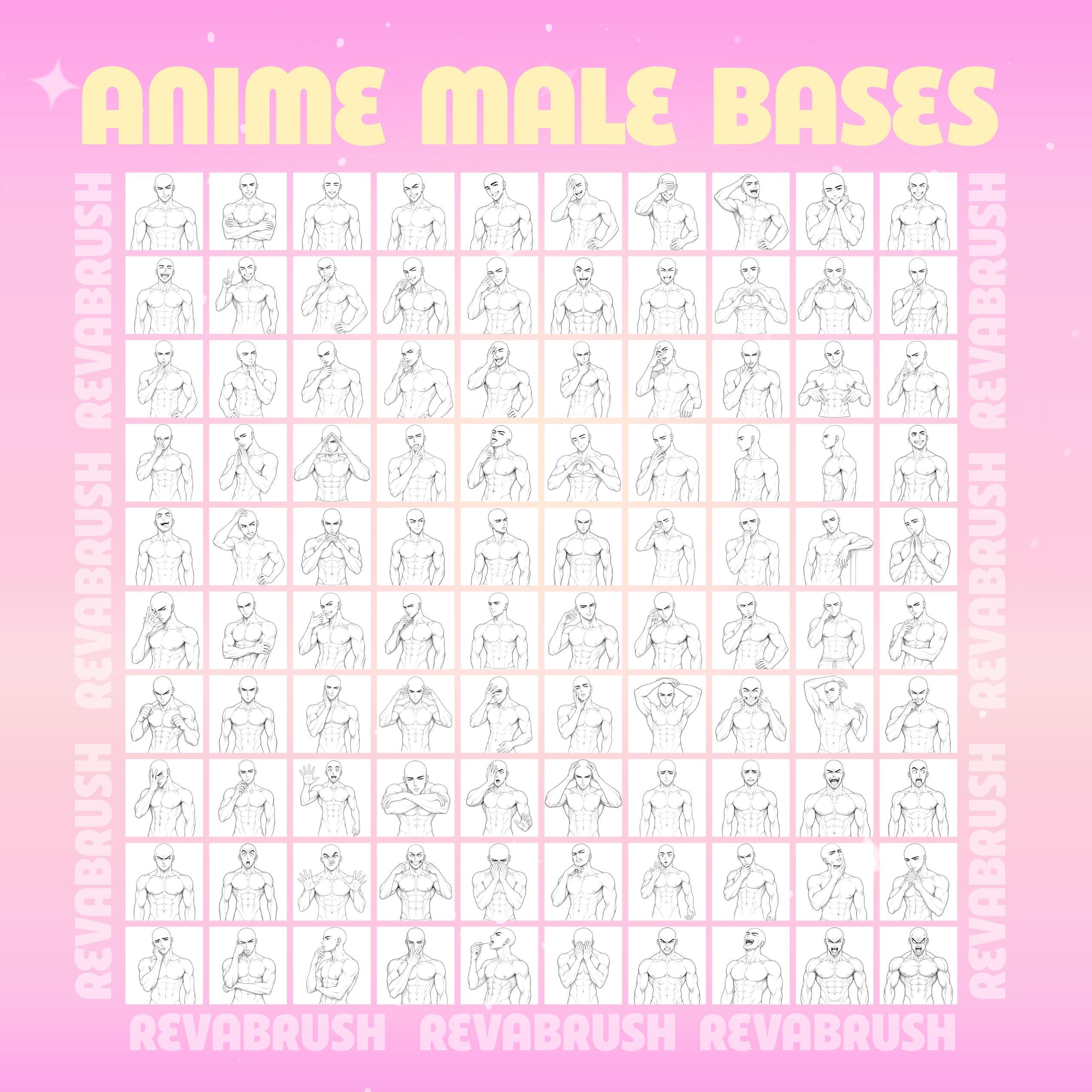 Male anime pose stamps with different expressions for Procreate & Photoshop – preview 4
