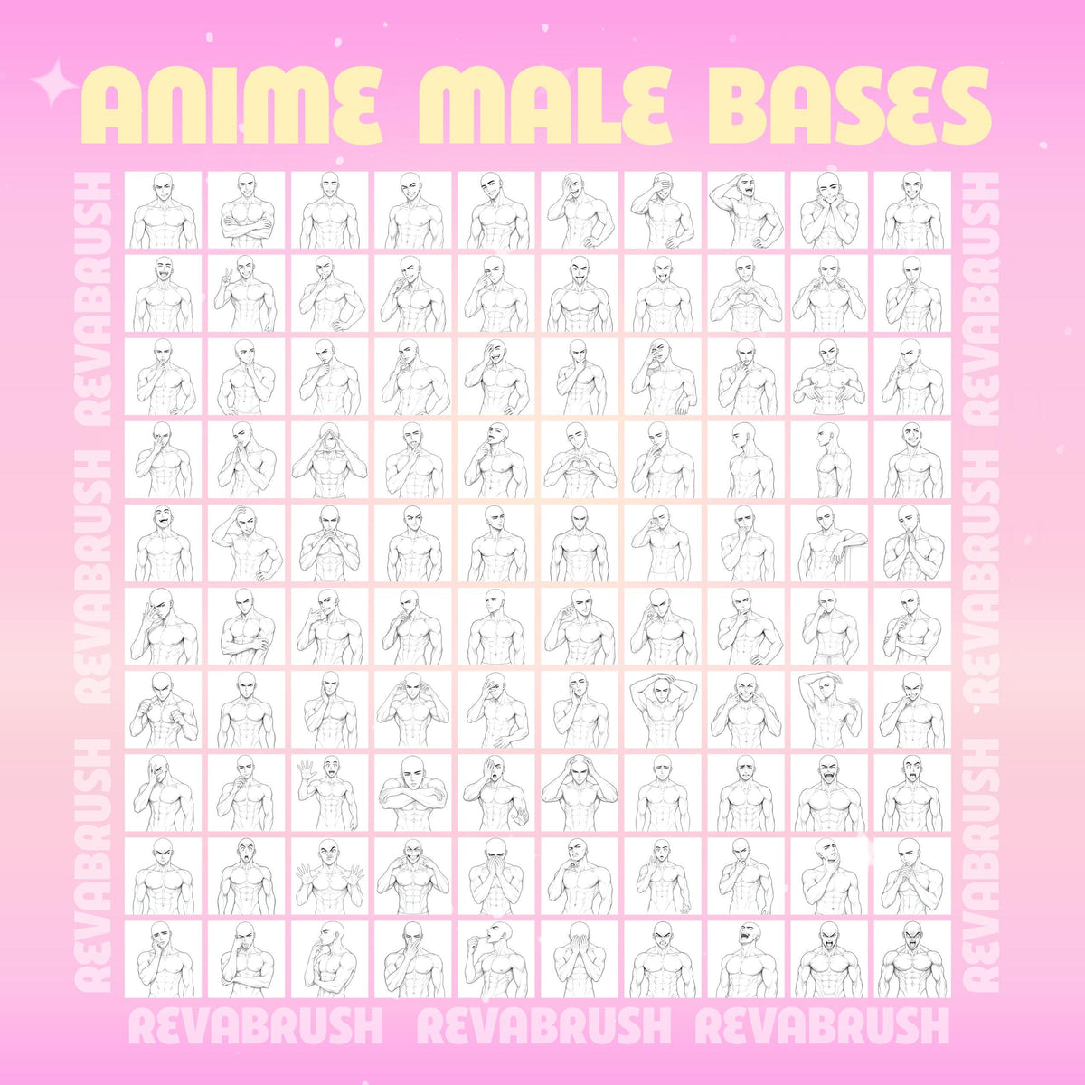 Male anime pose stamps with different expressions for Procreate & Photoshop – preview 4