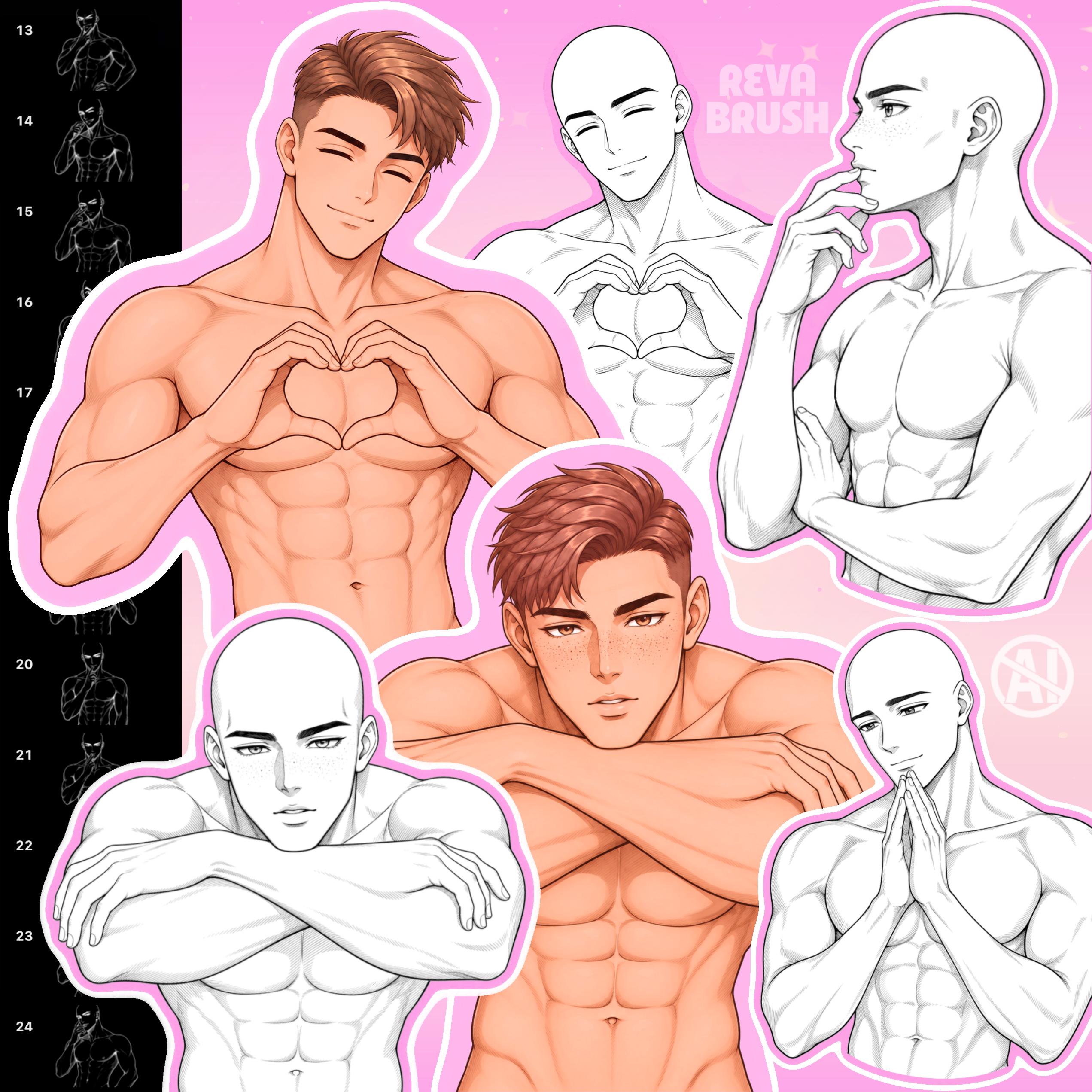 Male anime pose stamps with different expressions for Procreate & Photoshop – preview 3