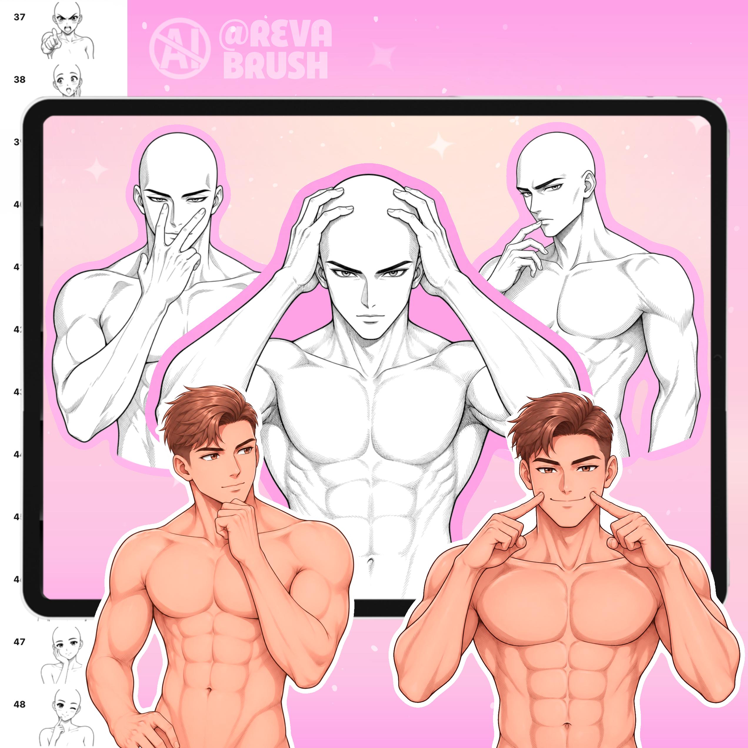 Male anime pose stamps with different expressions for Procreate & Photoshop – preview 6