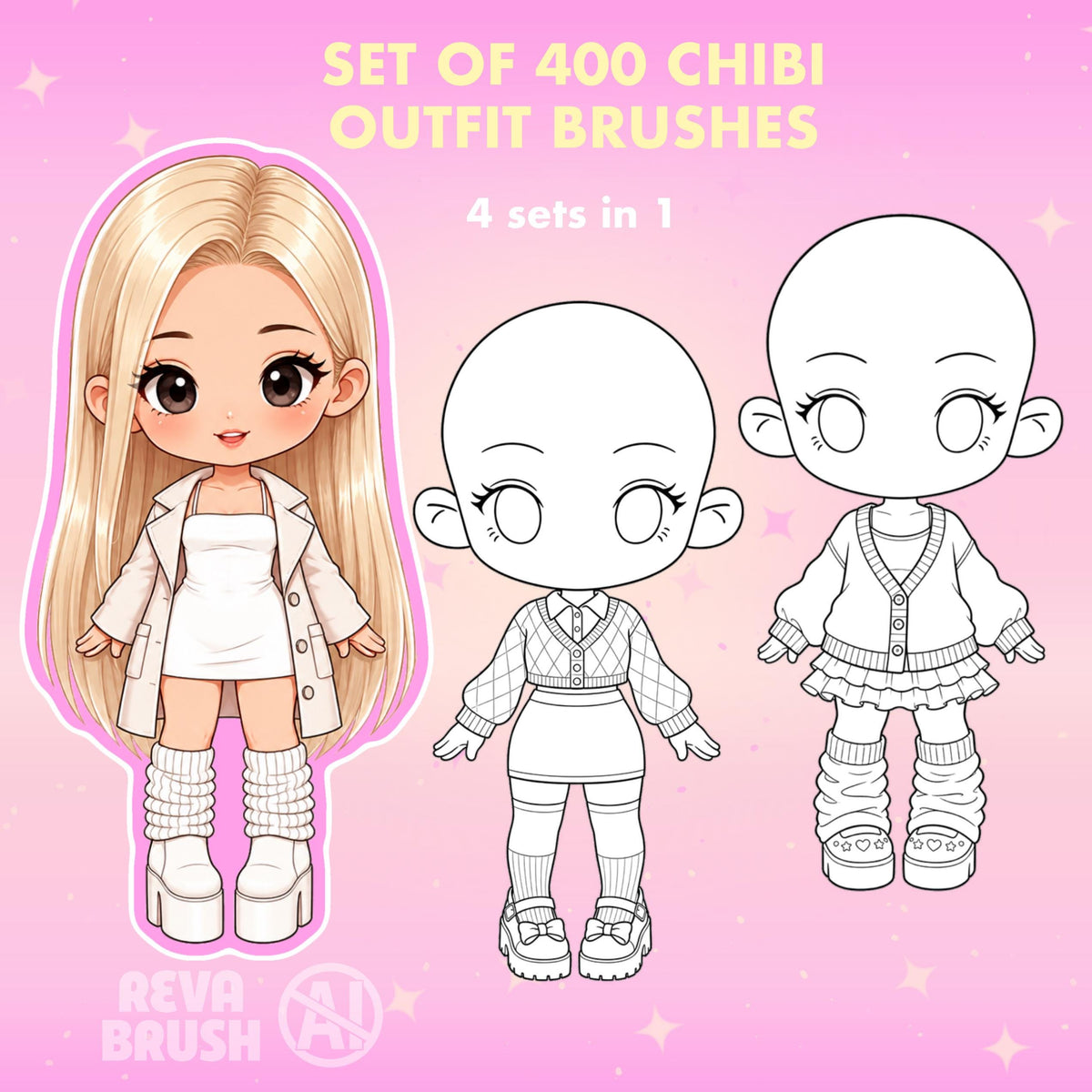 Chibi pose stamps with outfits already drawn for Procreate & Photoshop – preview 11