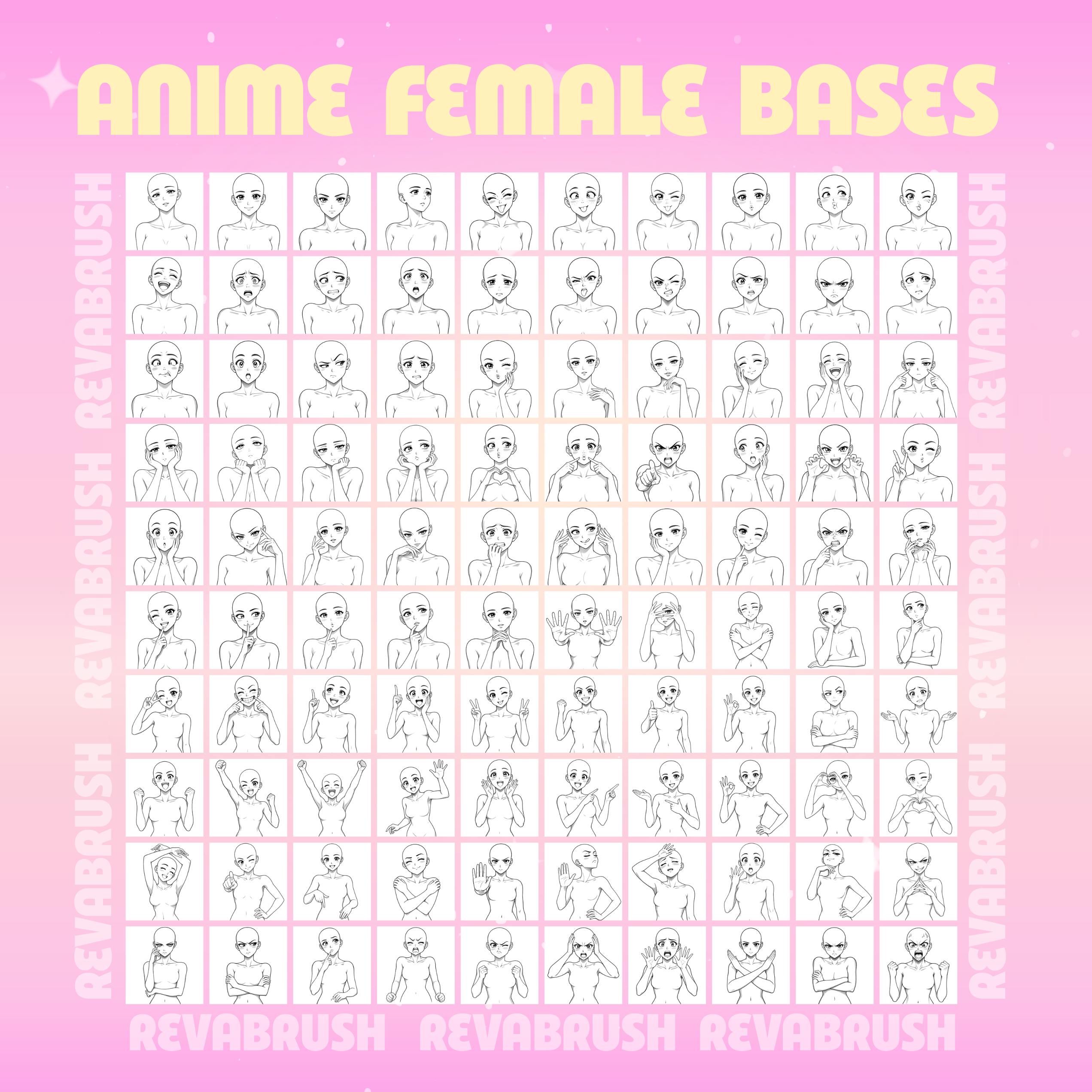 Female anime pose stamps with different expressions for Procreate & Photoshop – preview 4