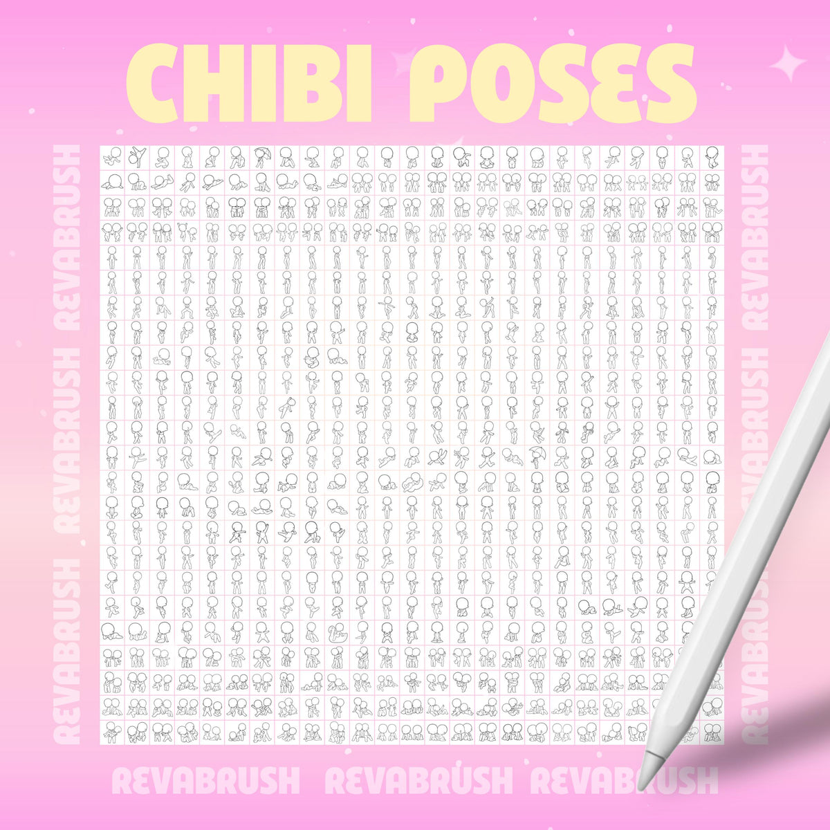 Chibi character pose stamps with casual, everyday and couple poses for Procreate & Photoshop – preview 8