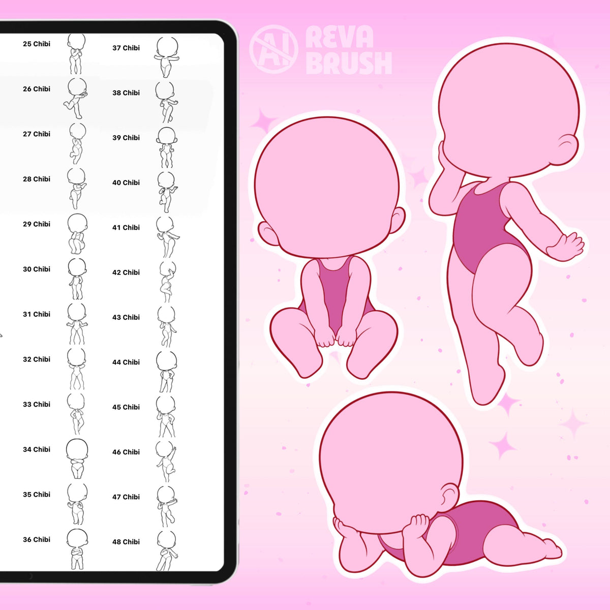 Chibi character pose stamps with casual, everyday and couple poses for Procreate & Photoshop – preview 14