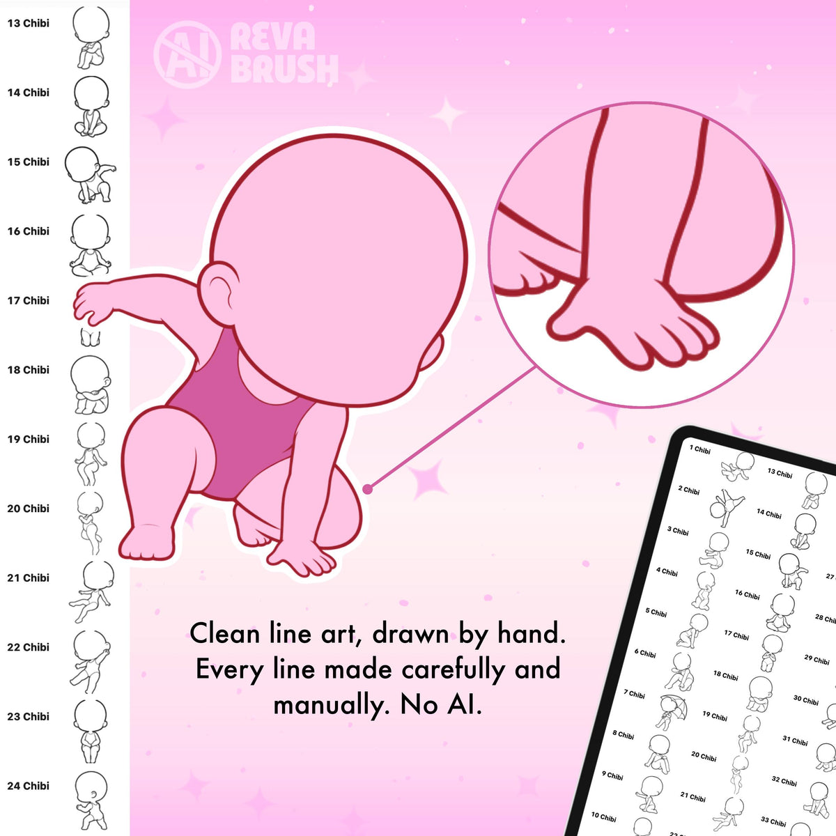 Chibi character pose stamps with casual, everyday and couple poses for Procreate & Photoshop – preview 4