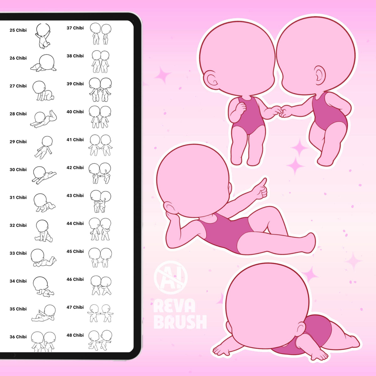 Chibi character pose stamps with casual, everyday and couple poses for Procreate & Photoshop – preview 12