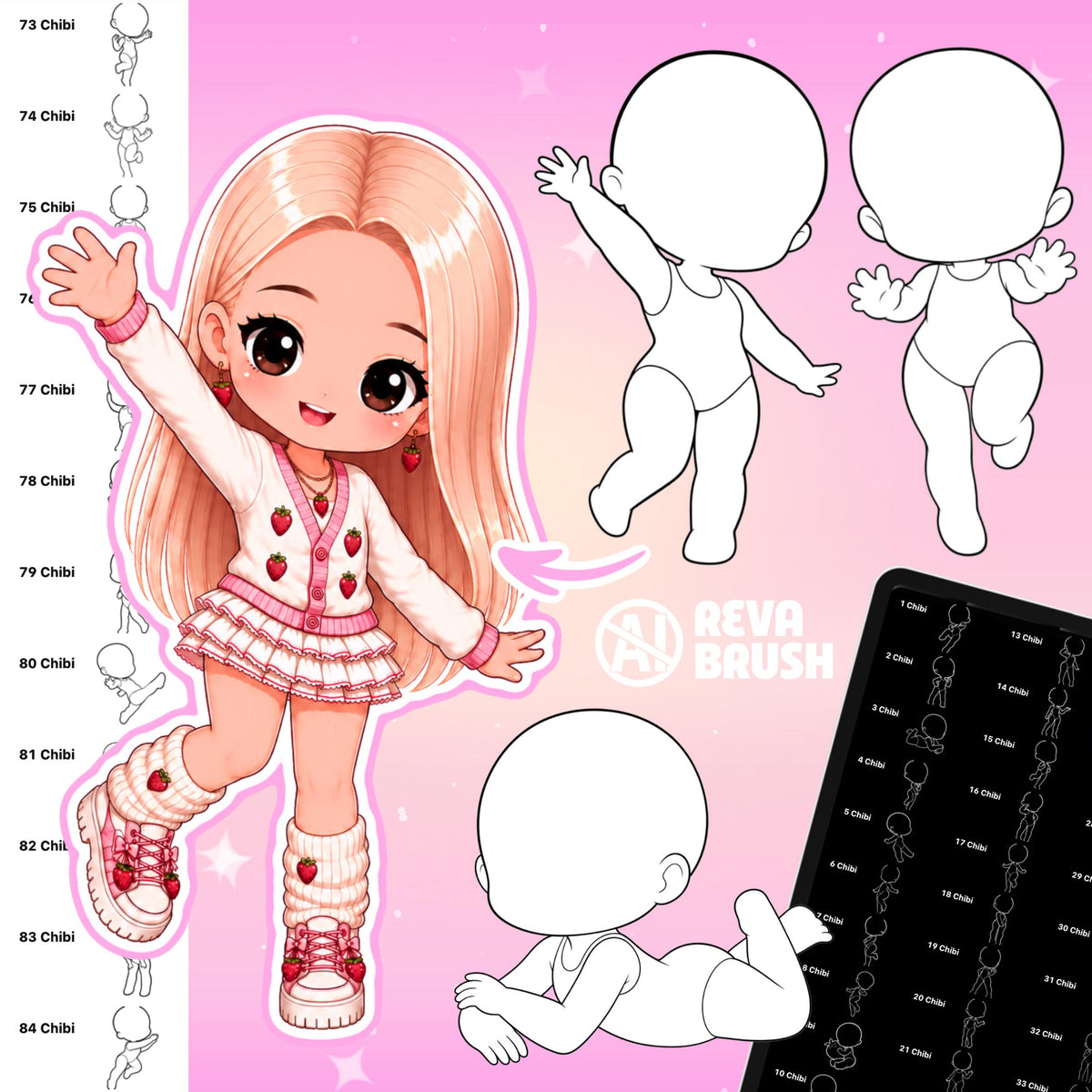 Chibi character pose stamps with casual, everyday and couple poses for Procreate & Photoshop – preview 11