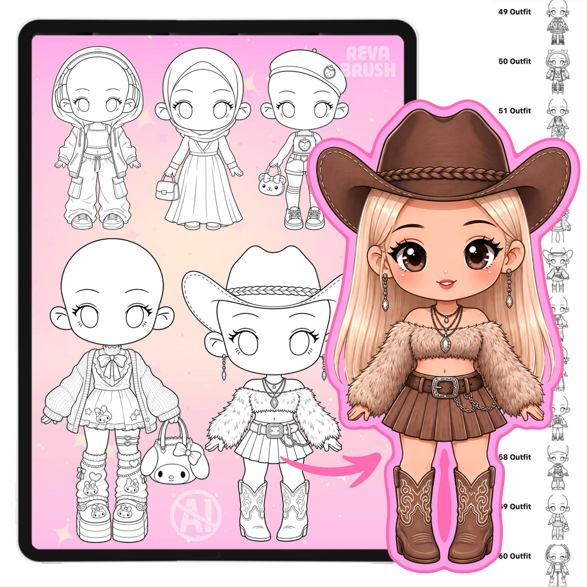 Chibi pose stamps with outfits already drawn for Procreate & Photoshop – preview 6
