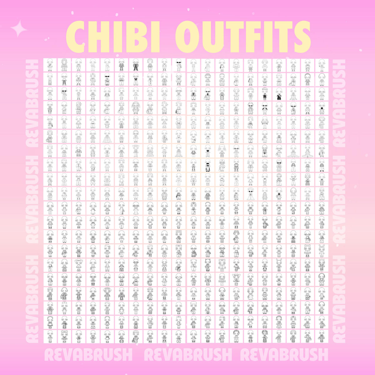 Chibi pose stamps with outfits already drawn for Procreate & Photoshop – preview 16