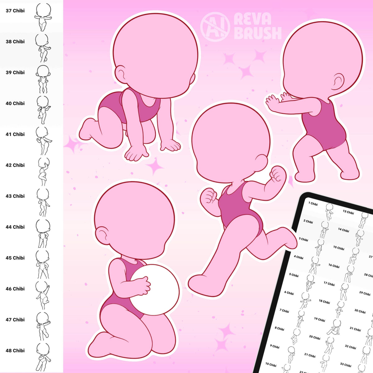 Chibi character pose stamps with casual, everyday and couple poses for Procreate & Photoshop – preview 9