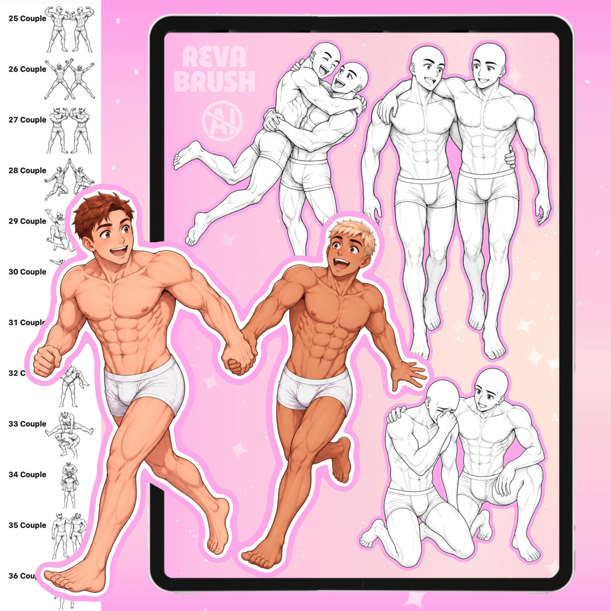 Male body pose stamps for Procreate & Photoshop – preview 6