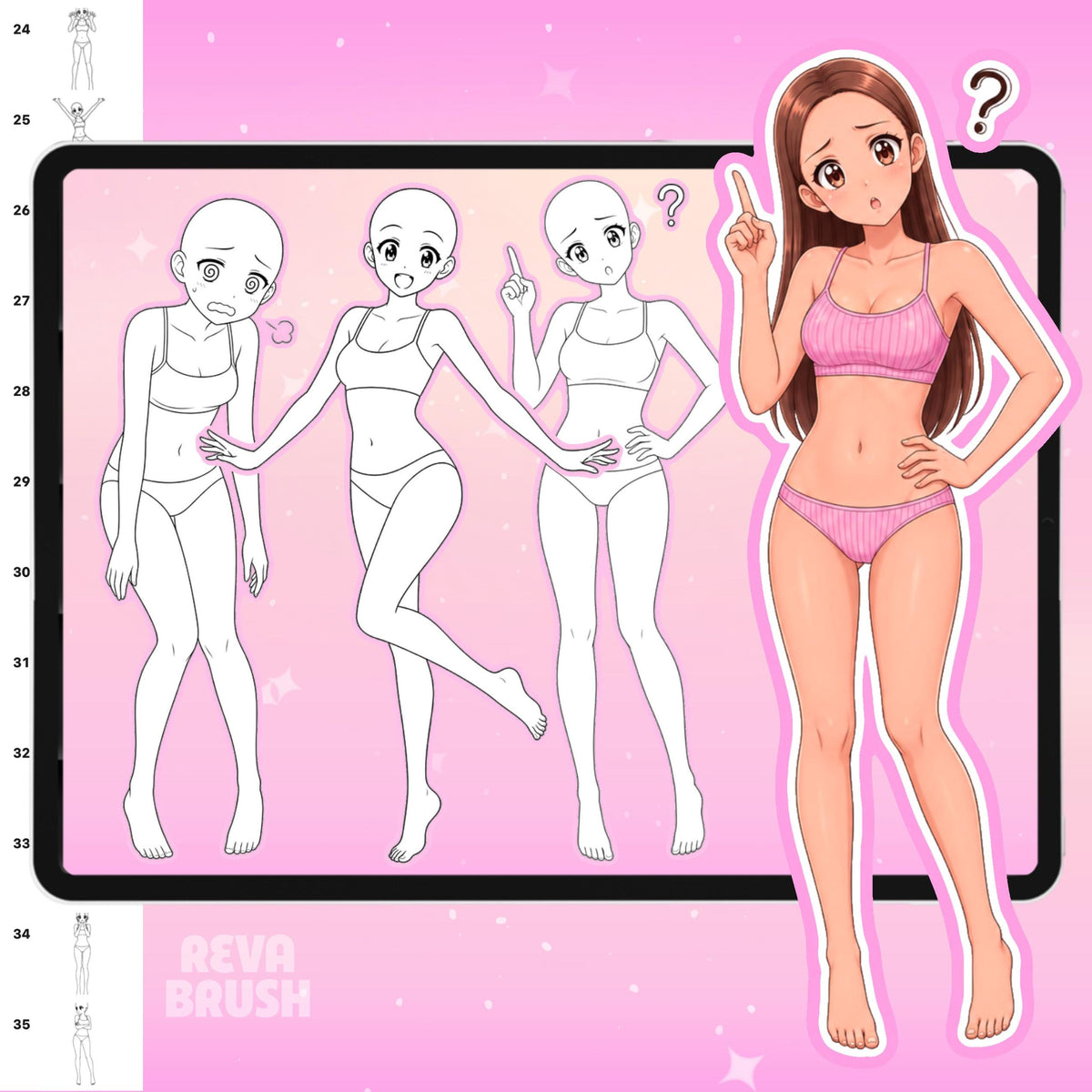Female anime body pose stamps for Procreate & Photoshop – preview 5